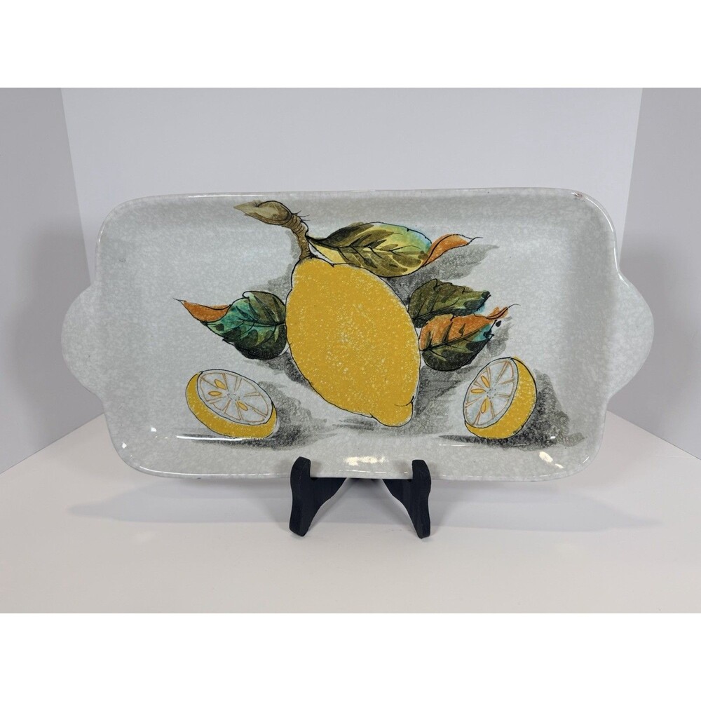 Hand painted italian ceramic‎ Platter With Lemons. 17” With Handles. MCM 1956